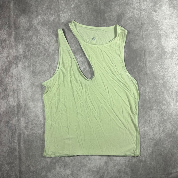 Lululemon Tops - Lululemon Asymmetrical Cutout Tank Top 4 Lime Green Sleeveless Yoga Gym Shirt